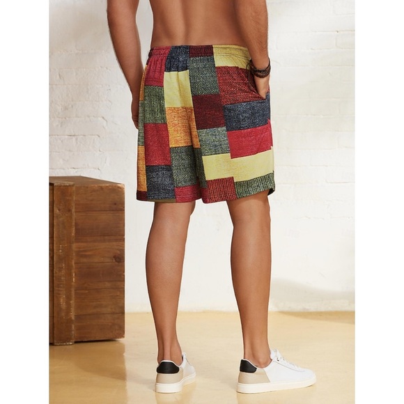 Men's Graphic Color Block Patchwork Shorts Size 3XL - Picture 3 of 5